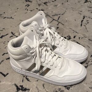 Adidas Women's White and Silver High-Top Sneakers